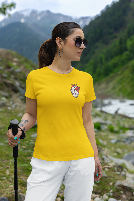 Listen to your heart half sleeve beige round neck t-shirt for women by hello