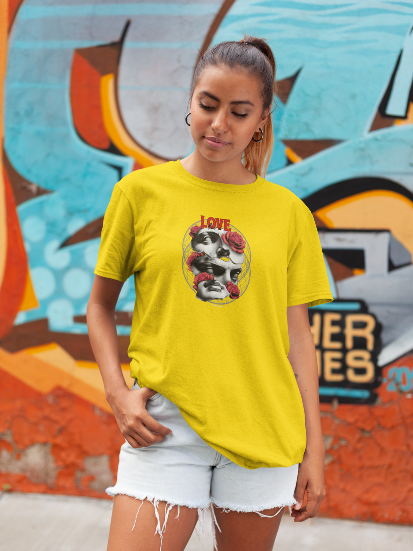 Love love half sleeve yellow round neck t-shirt for women by hello swanky - s