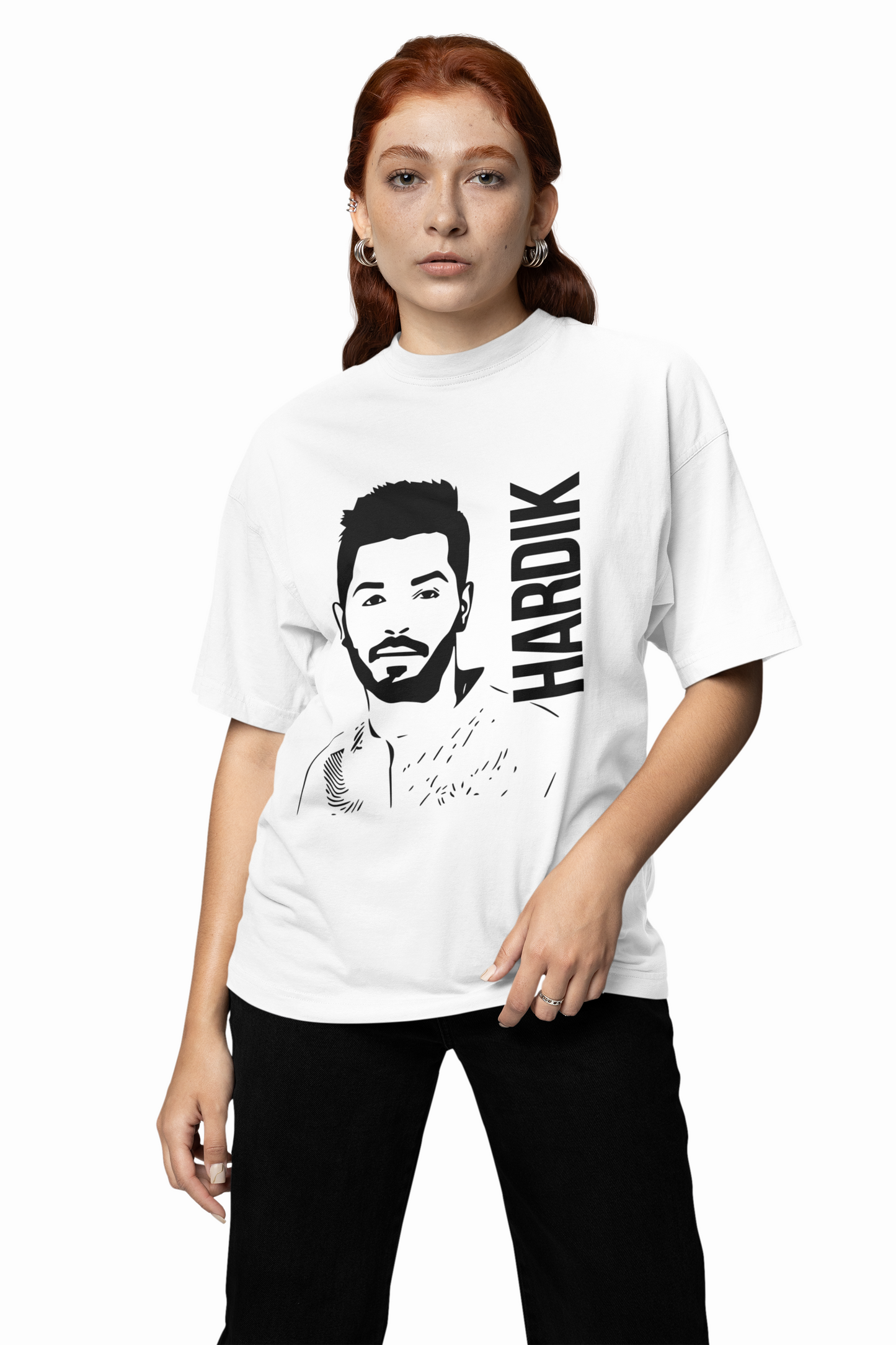 Hardikpandya Portrait Oversized T-Shirts