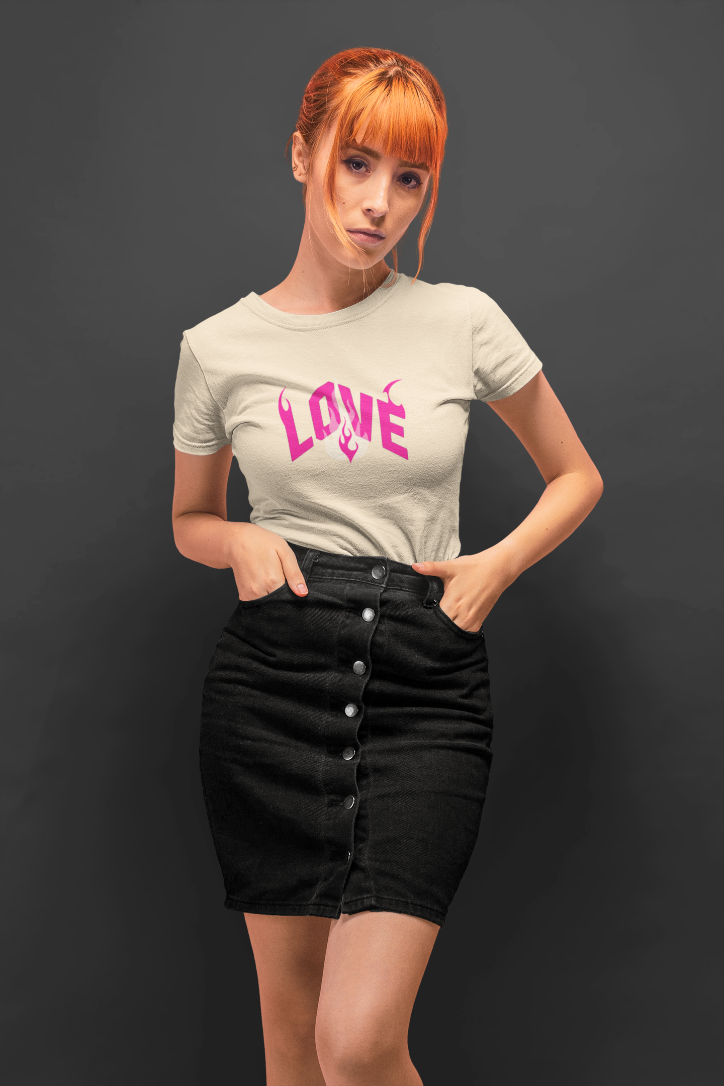 Love fire half sleeve beige round neck t-shirt for women by hello swanky
