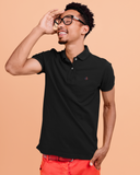 Solid Men's Premium Black Polo Neck T-Shirt 100% Cotton by Hello Swanky