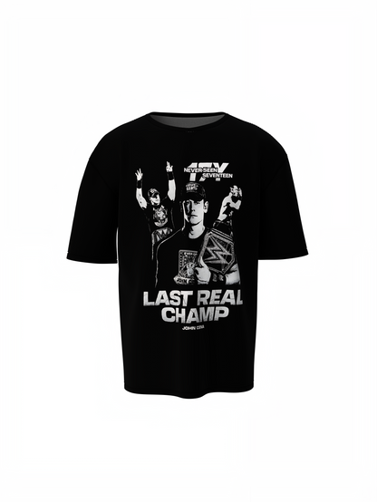 Real Champ Oversized T-Shirts Black Graphic Casual Wear