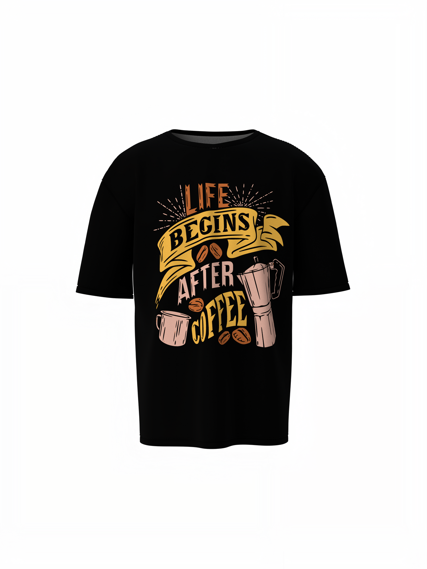Life Begins After Coffee Black Oversized T-Shirt for Comfort