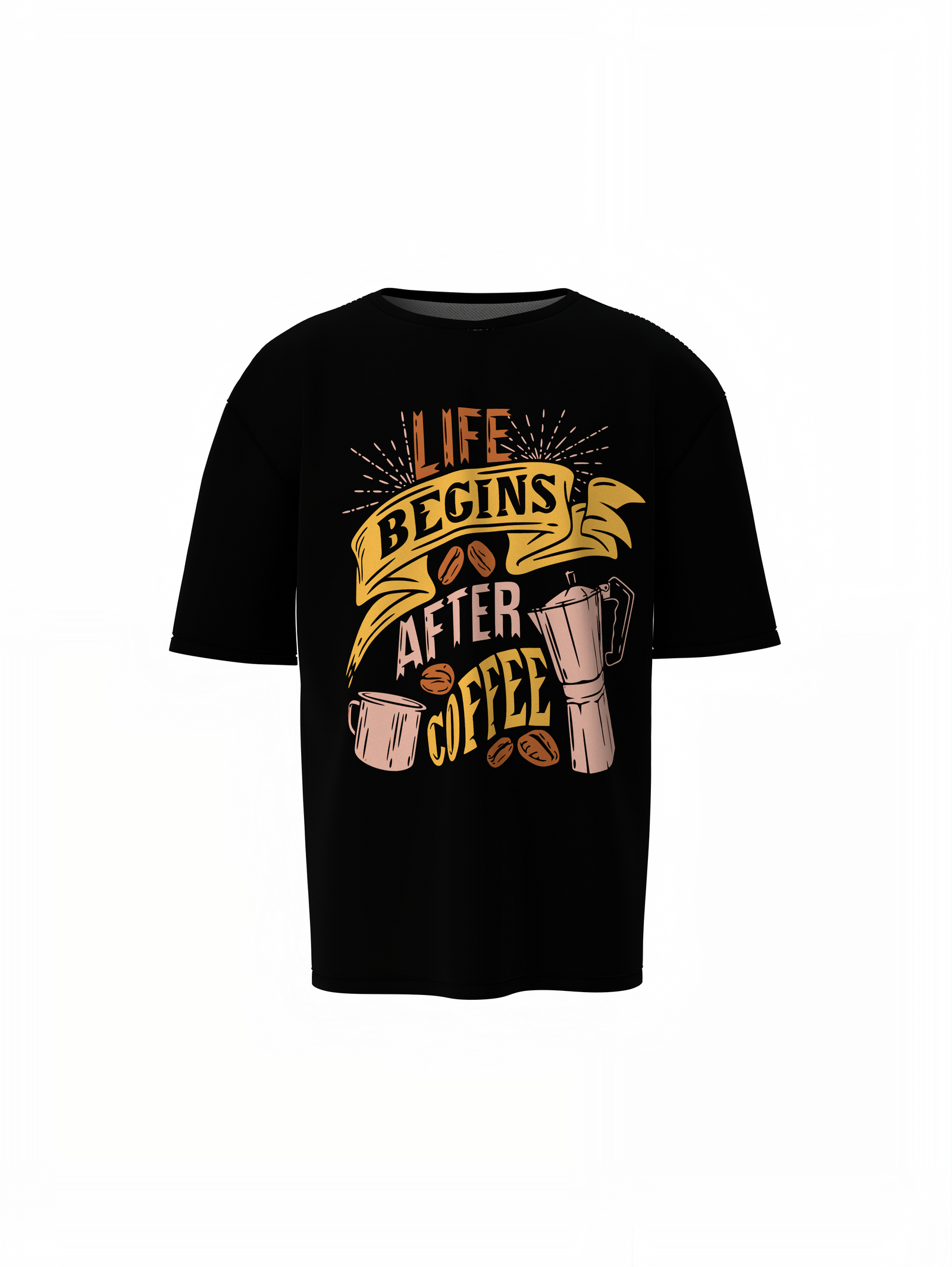 Life Begins After Coffee Black Oversized T-Shirt for Comfort