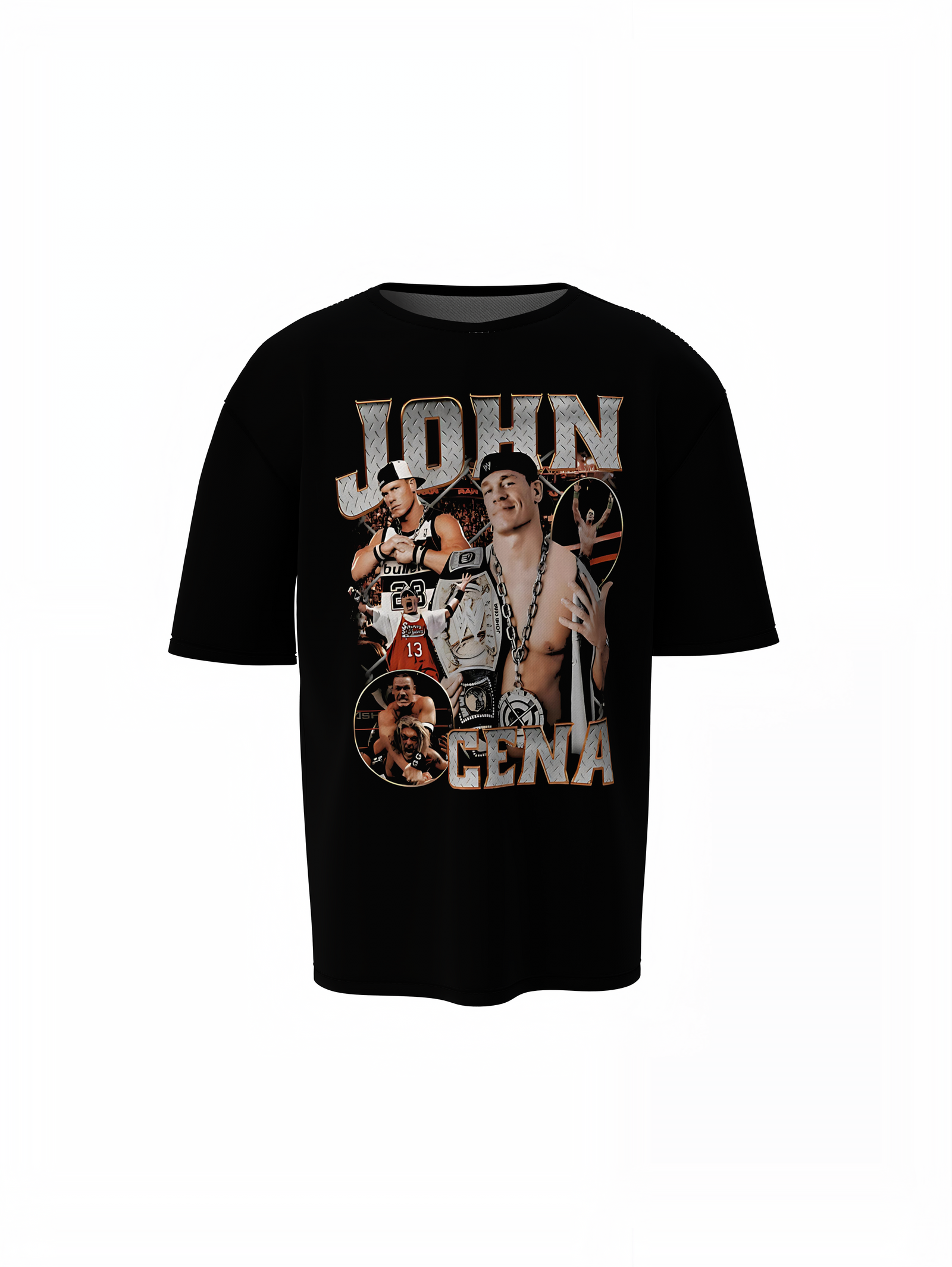 Black WWE John Cena Oversized T-Shirt for Wrestling Fan Style
