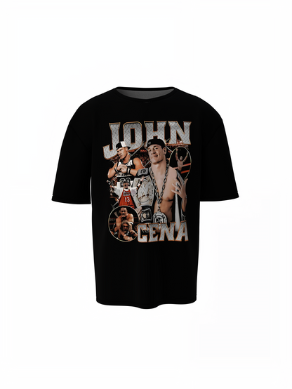 Black WWE John Cena Oversized T-Shirt for Wrestling Fan Style
