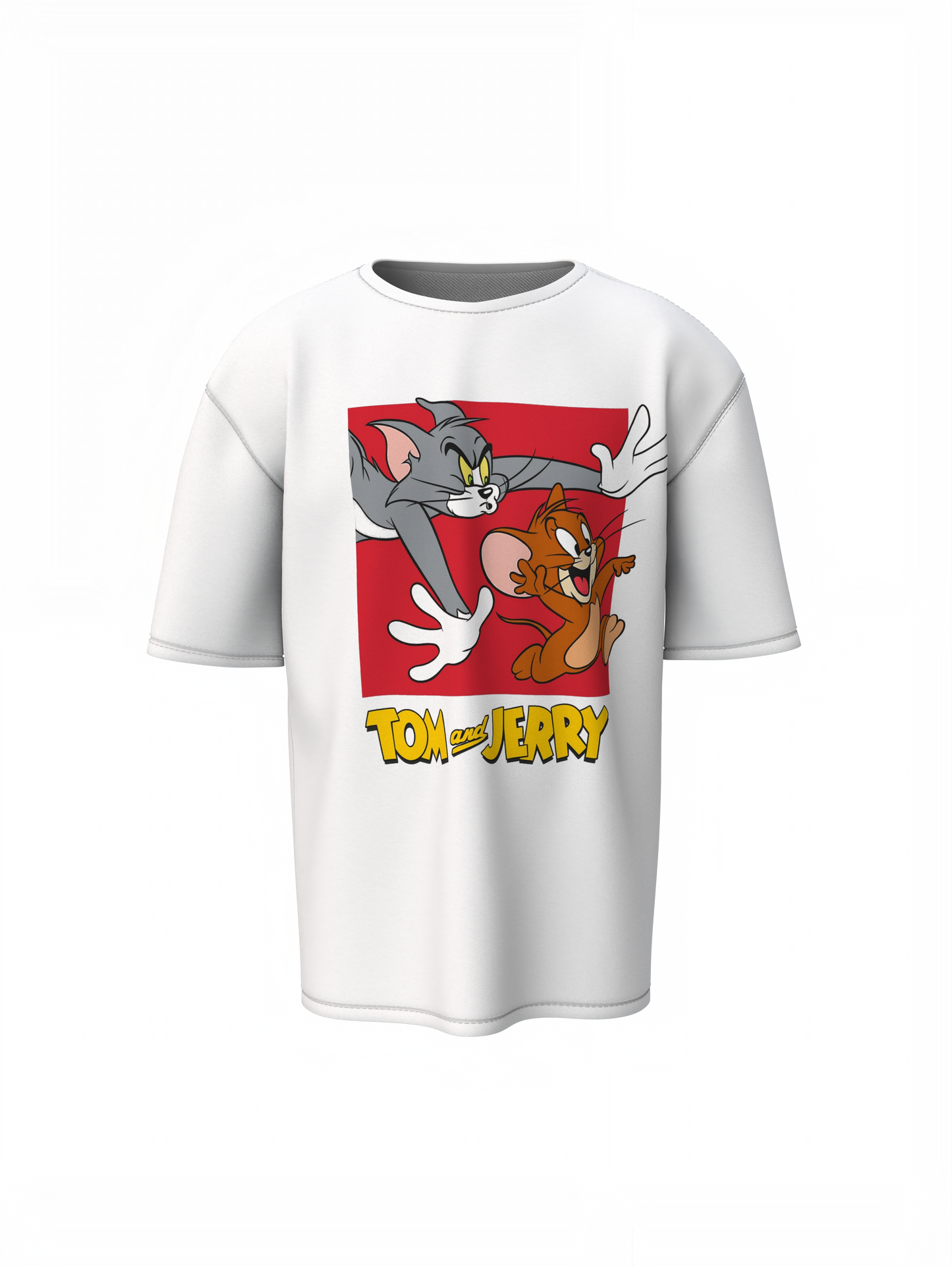 Tom And Jerry Fight White Oversized T-Shirt Premium Streetwear