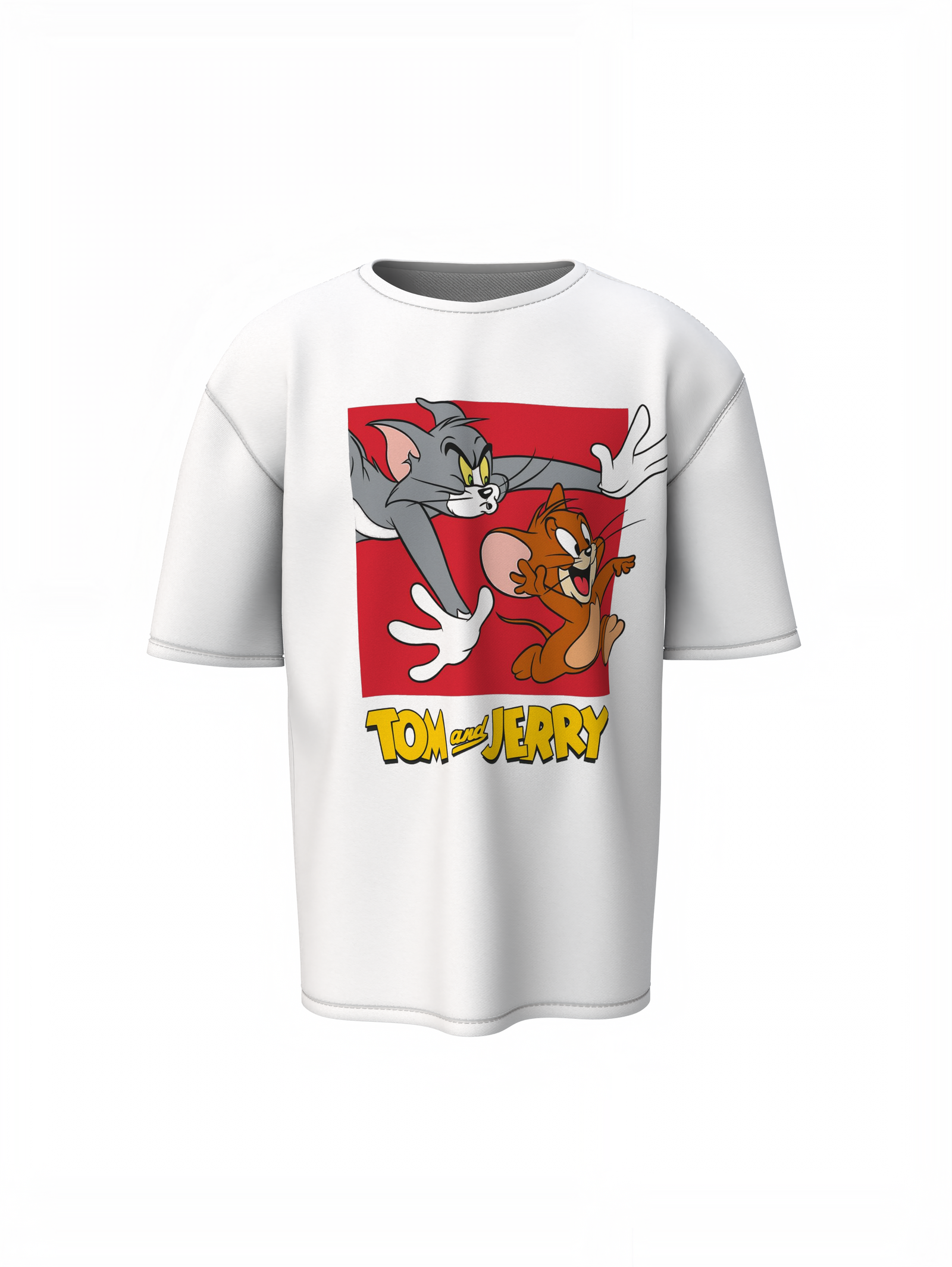 Tom And Jerry Fight White Oversized T-Shirt Premium Streetwear