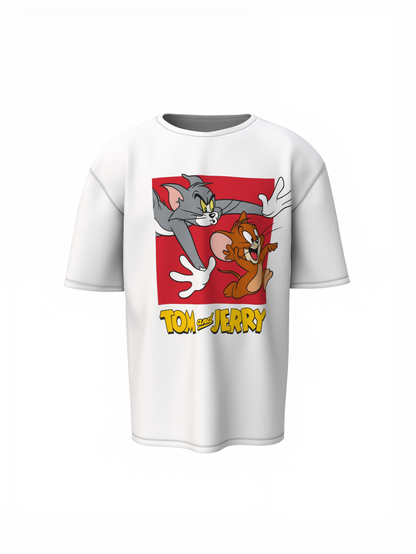 Tom And Jerry Fight White Oversized T-Shirt Premium Streetwear