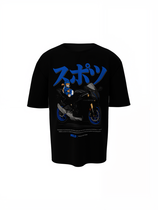 R1 Rider Oversized T-Shirt Black Racing Graphic Casual Tee