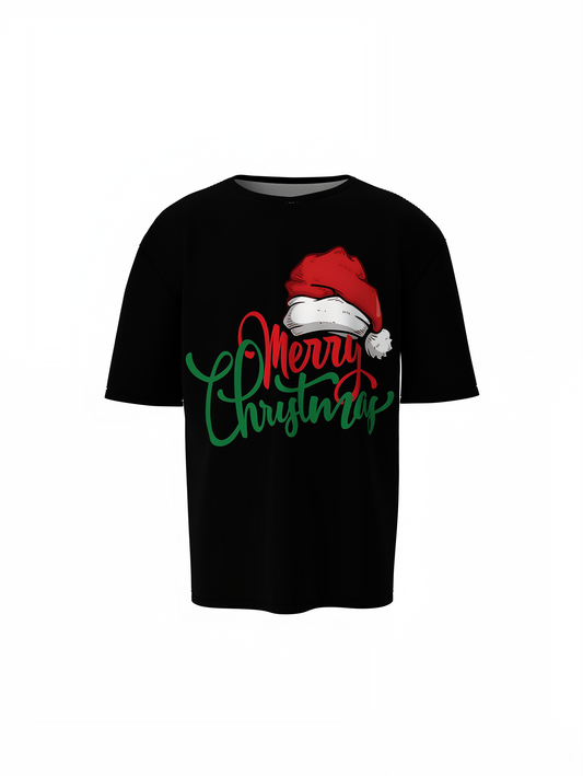 Merry Christmas Cap Oversized T-Shirts for Holiday Style