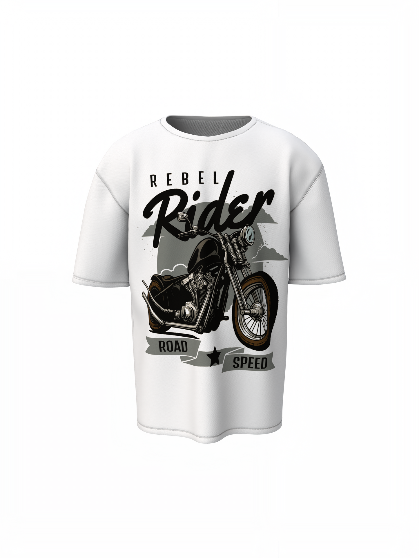 Rebel Rider Oversized T-Shirts White Graphic Streetwear Style
