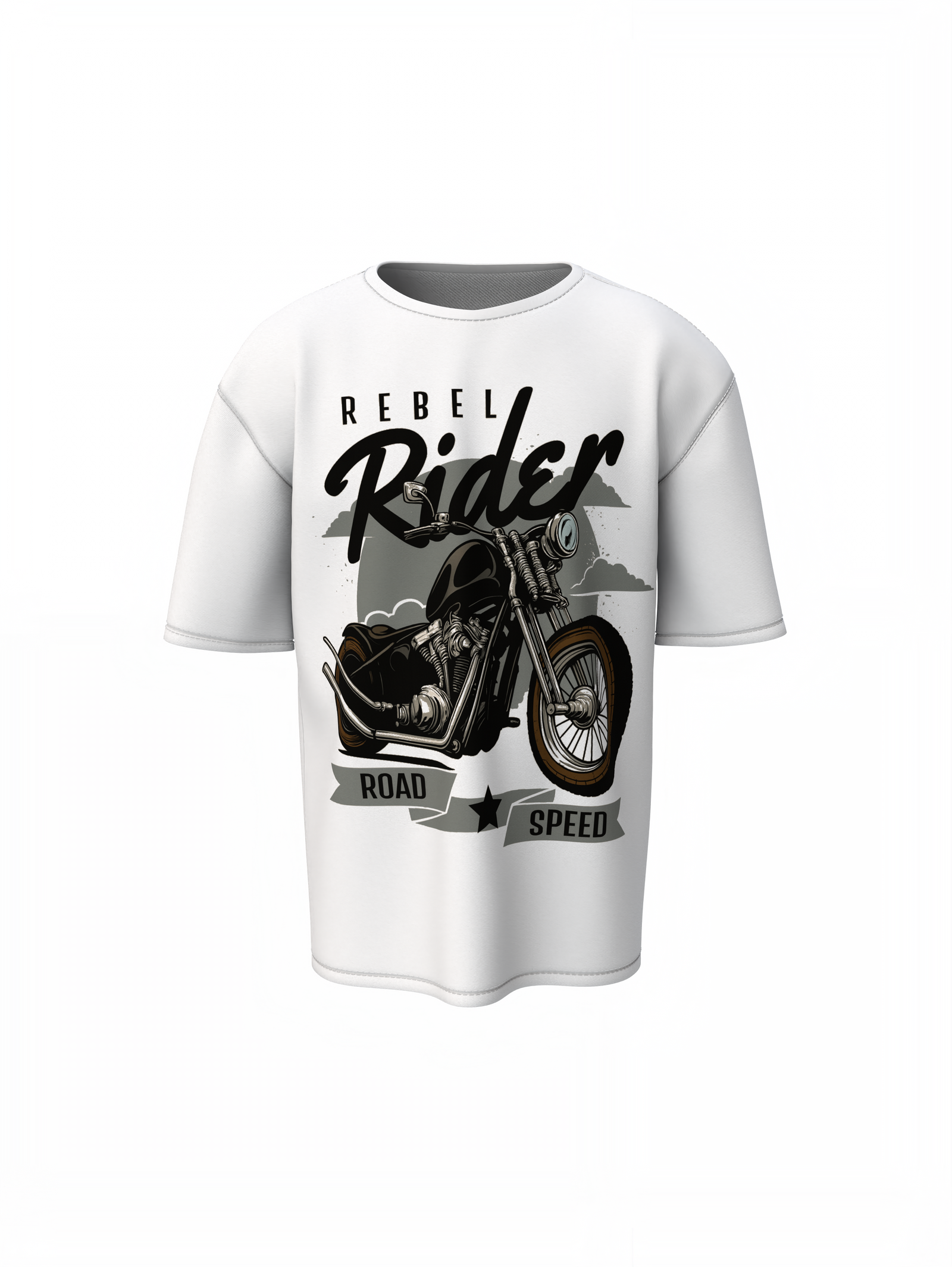 Rebel Rider Oversized T-Shirts White Graphic Streetwear Style