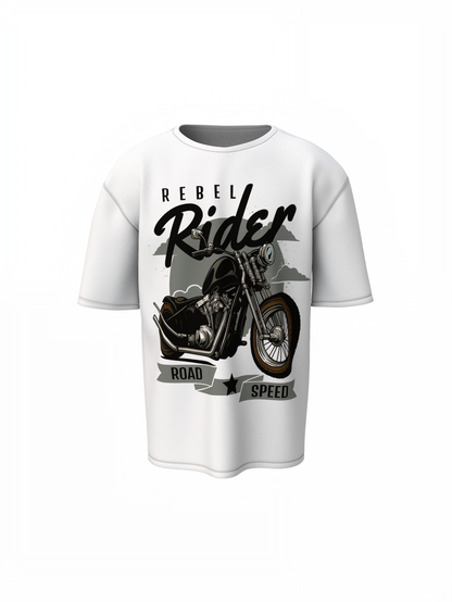 Rebel Rider Oversized T-Shirts White Graphic Streetwear Style
