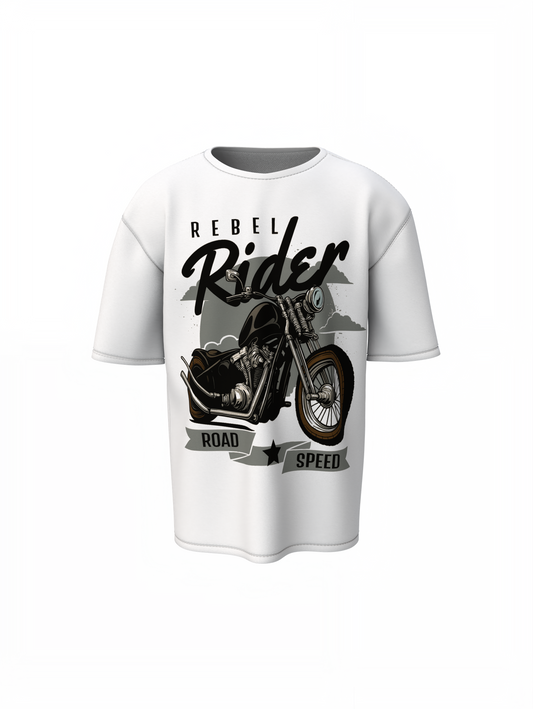 Rebel Rider Oversized T-Shirts White Graphic Streetwear Style
