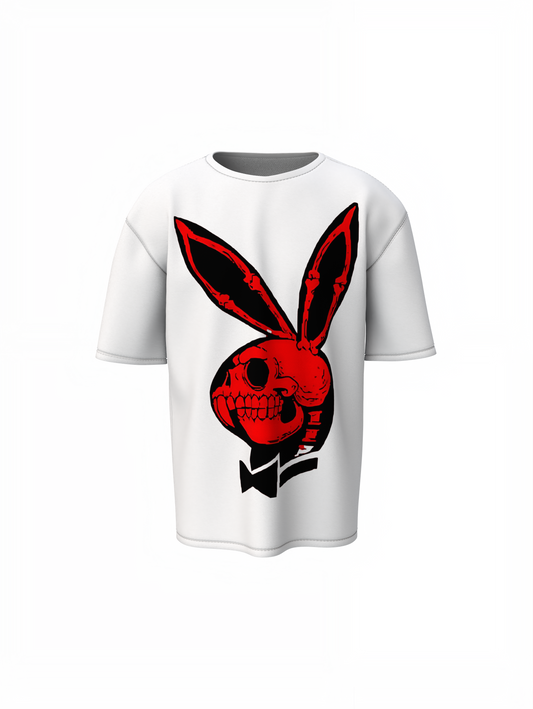 Playboy Skull Bunny White Oversized T-Shirt – Stylish Casual