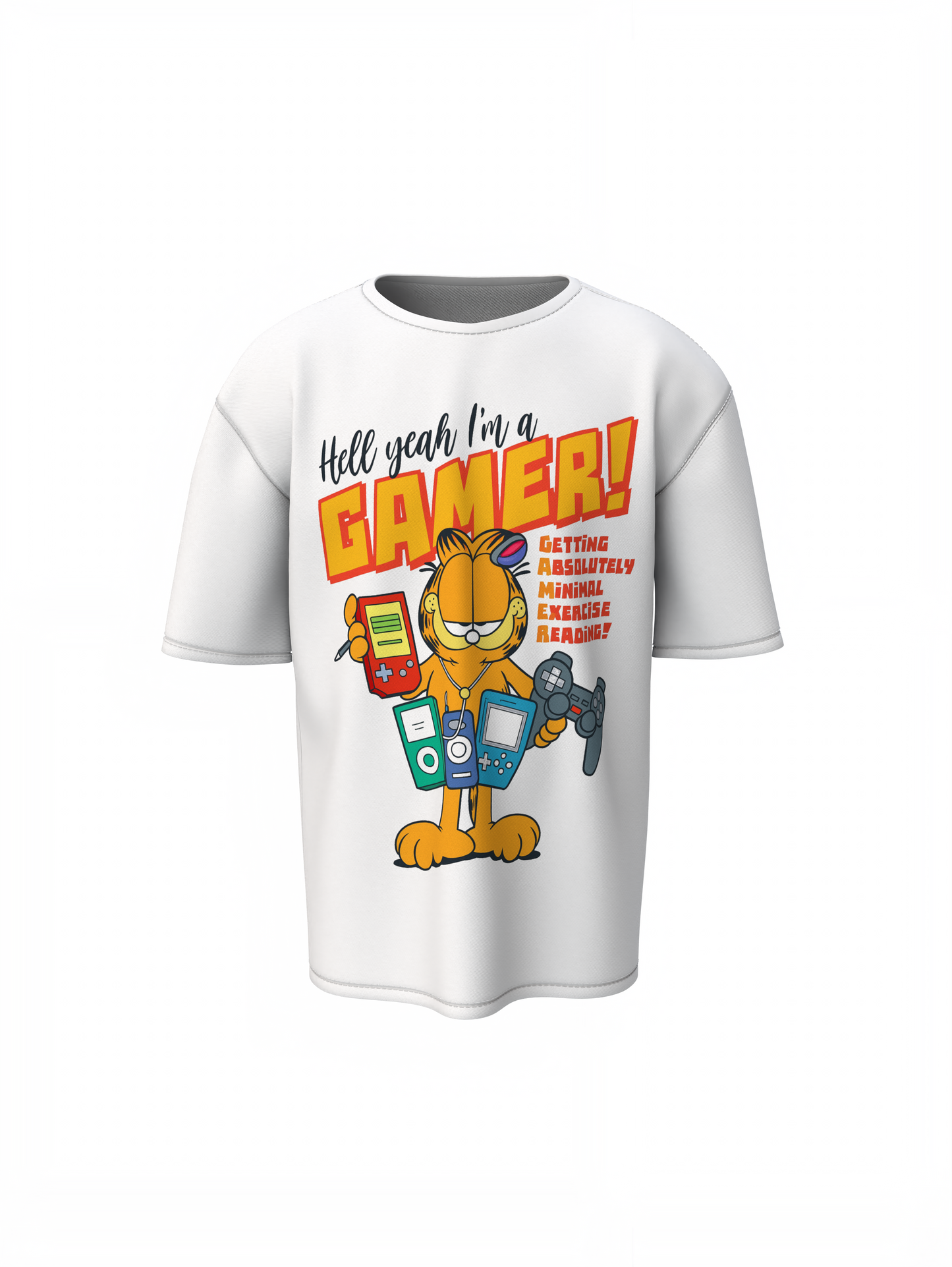 Garfield Gamer Oversized T-Shirts Funny Cartoon Streetwear