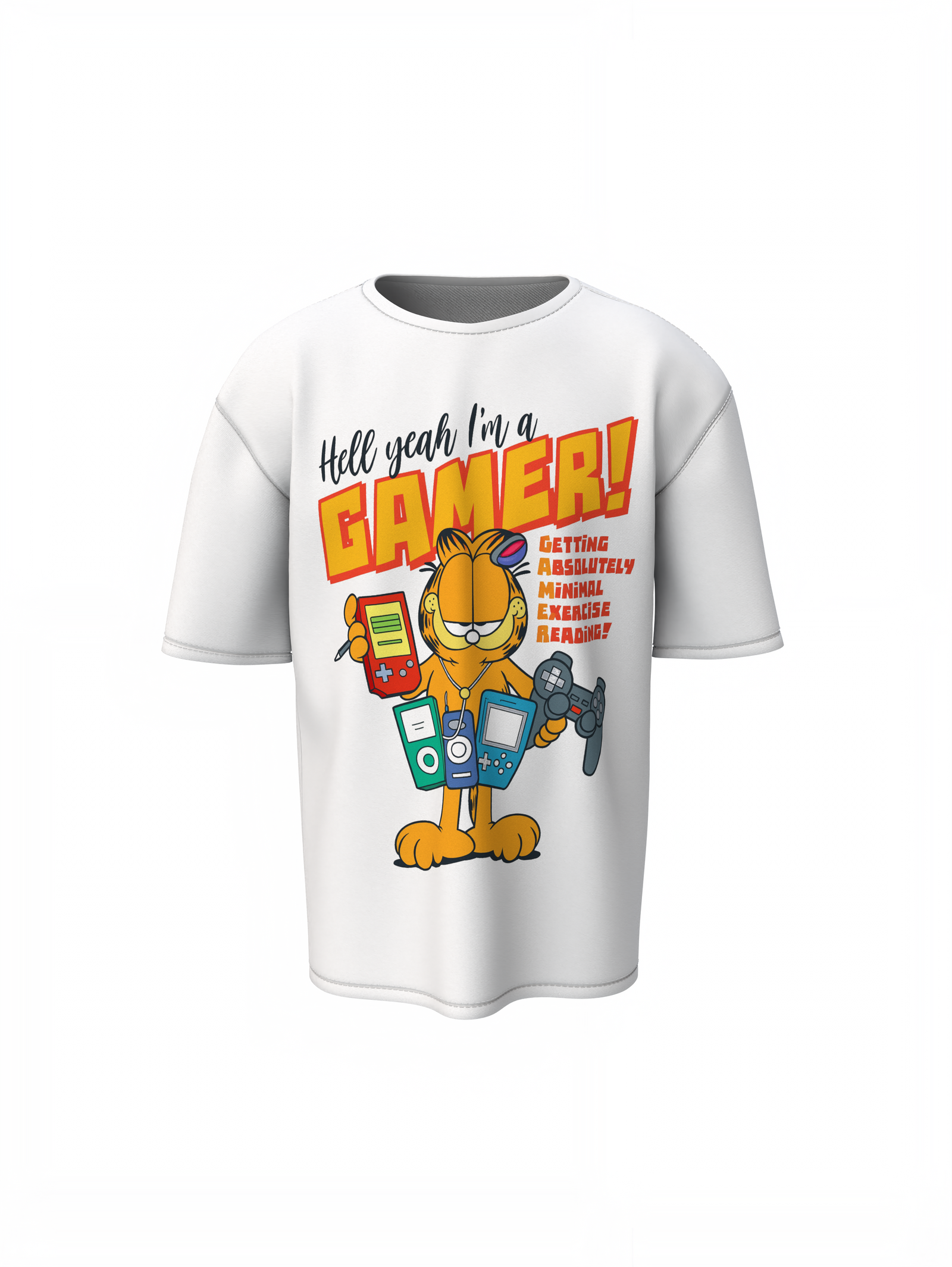 Garfield Gamer Oversized T-Shirts Funny Cartoon Streetwear