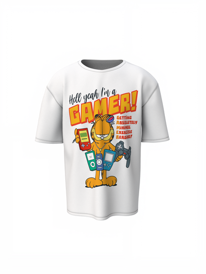 Garfield Gamer Oversized T-Shirts Funny Cartoon Streetwear