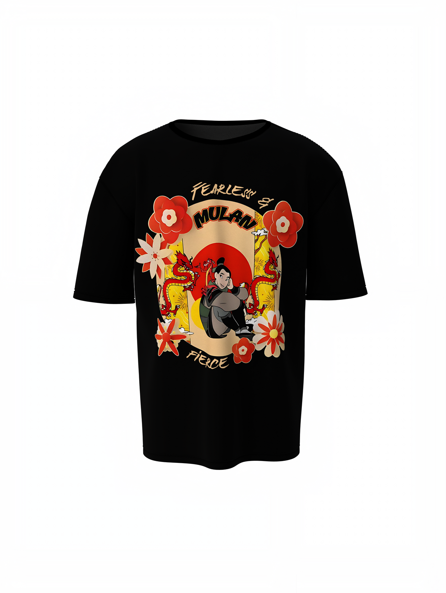 Princess Mulan Oversized T-Shirt Black Cotton Streetwear