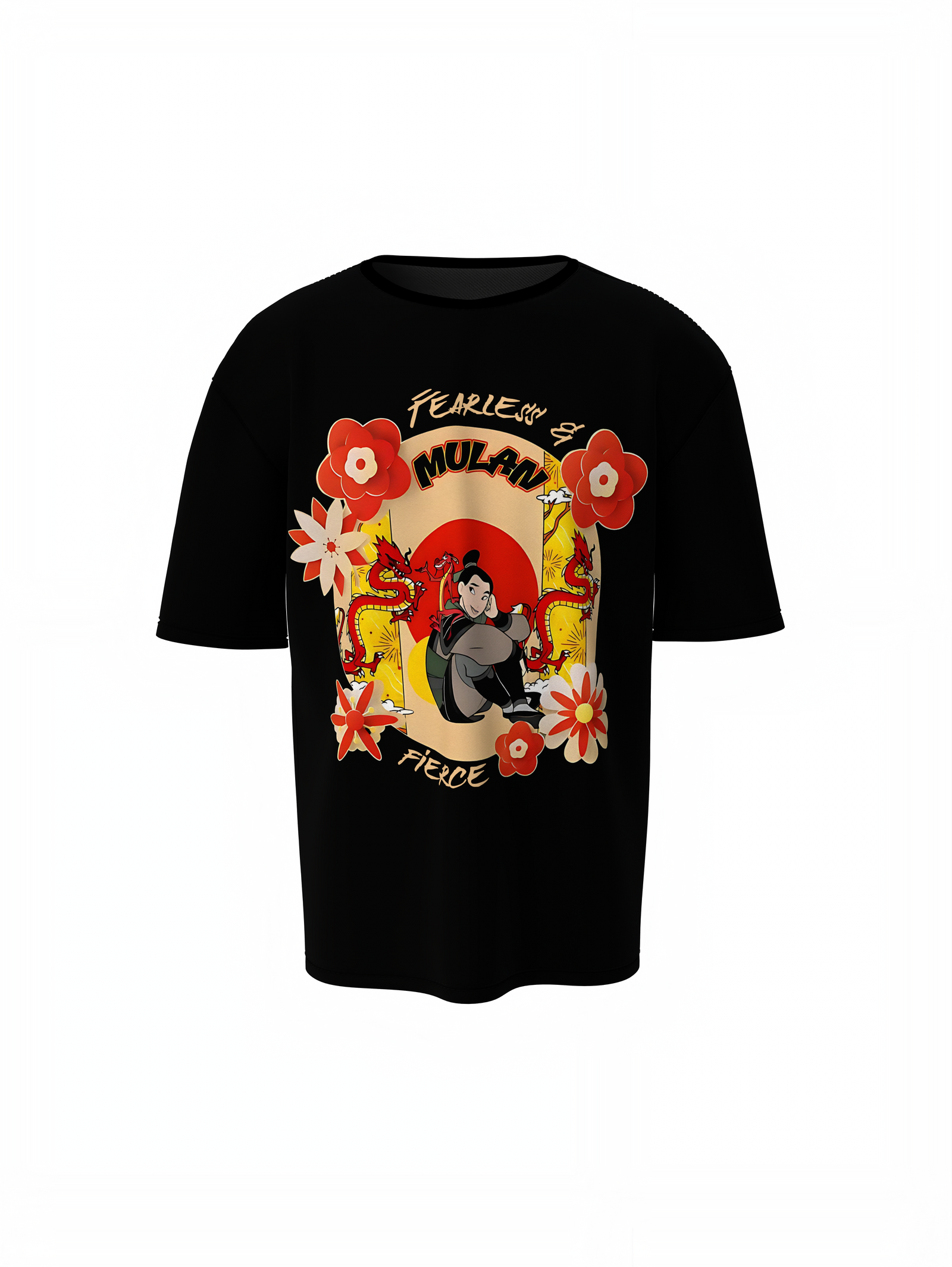 Princess Mulan Oversized T-Shirt Black Cotton Streetwear