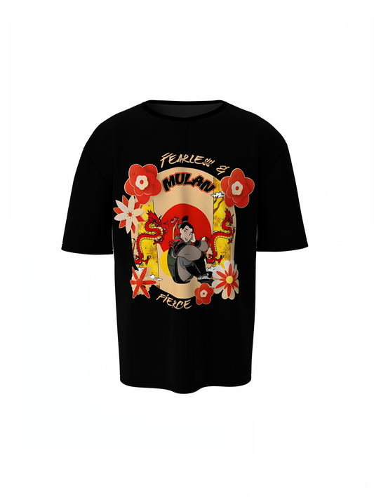Princess Mulan Oversized T-Shirt Black Cotton Streetwear