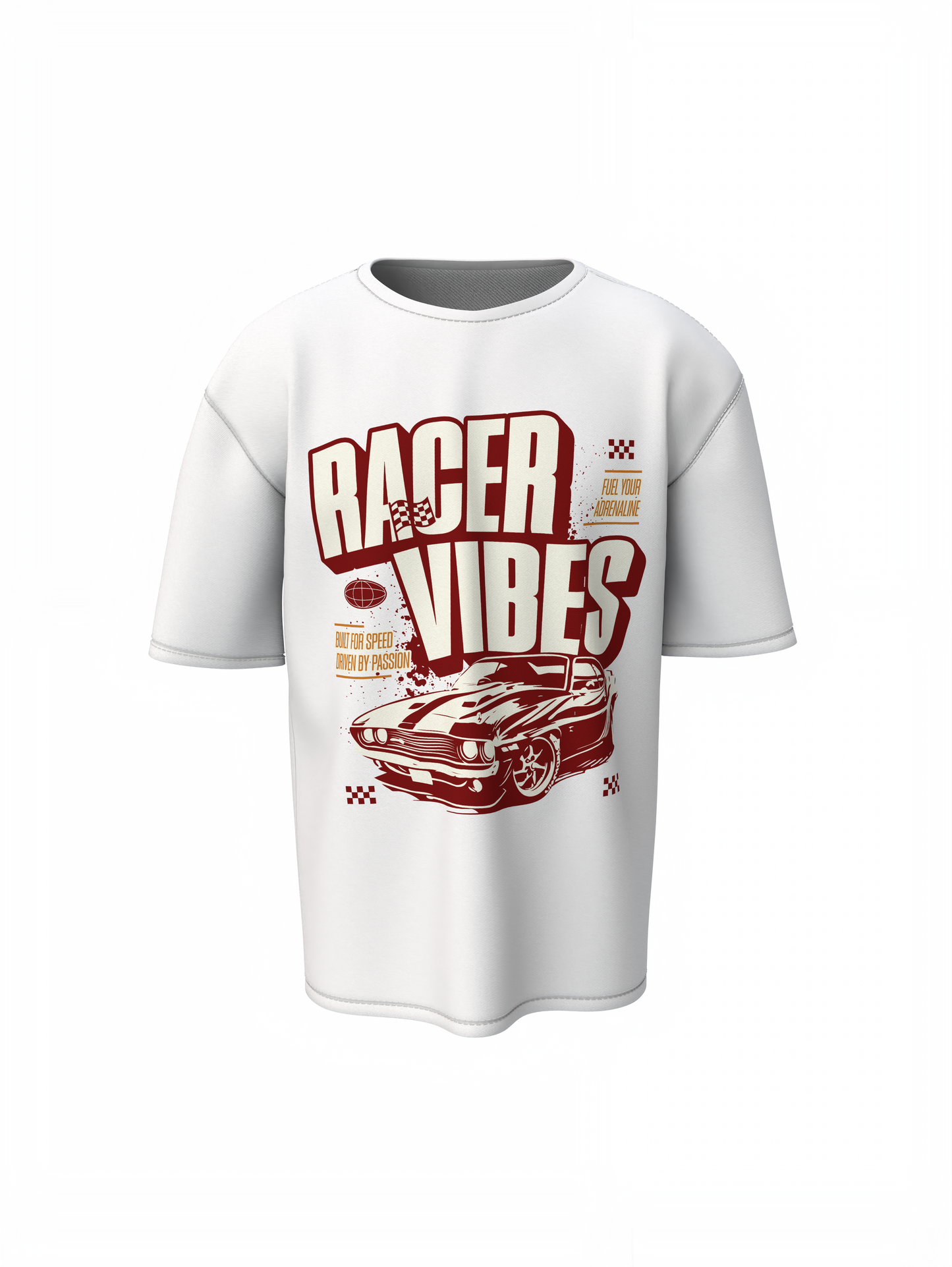 Oversized T-Shirts Racer Vibes White Motorsport Style Tee Fit