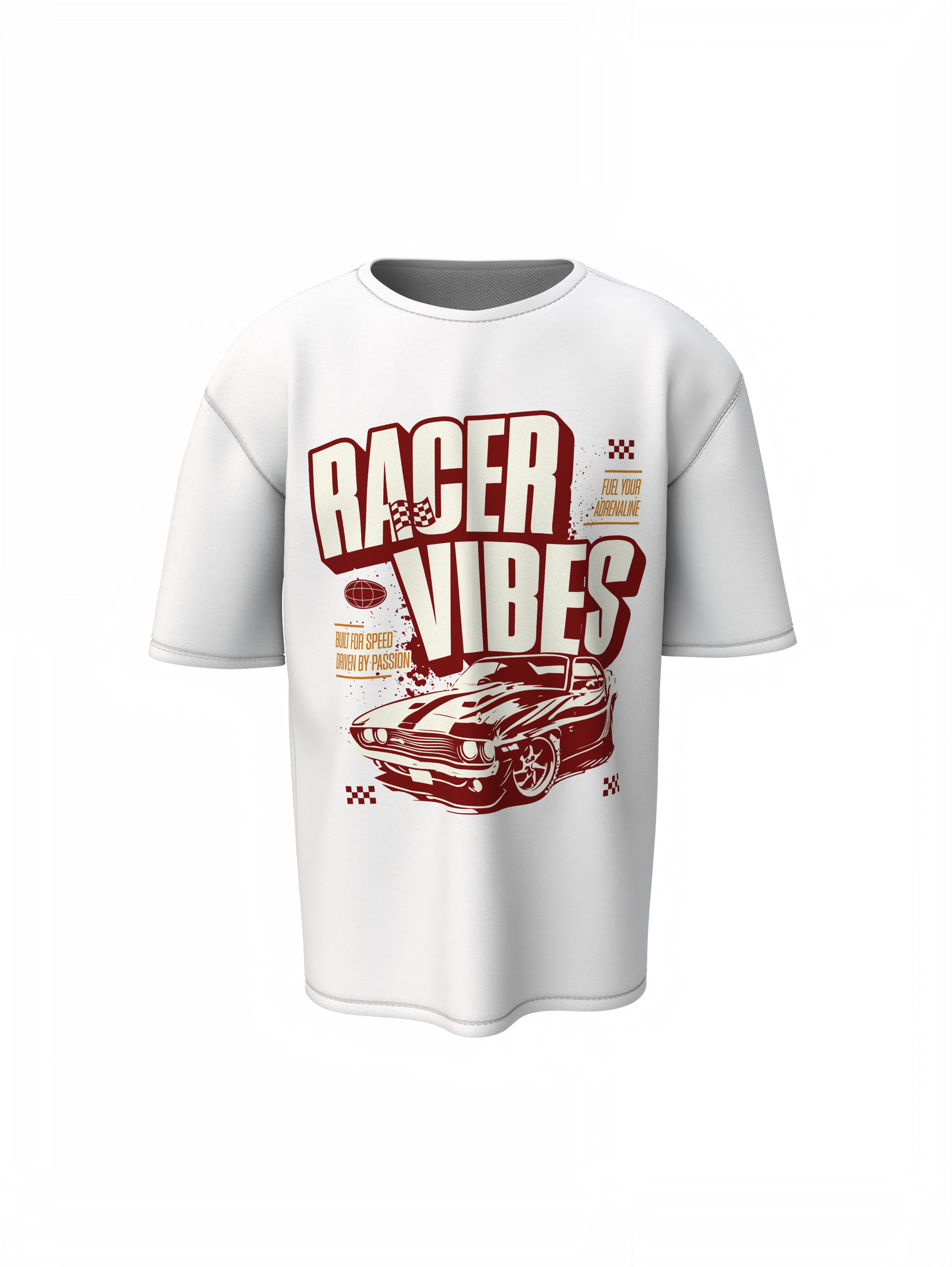 Oversized T-Shirts Racer Vibes White Motorsport Style Tee Fit