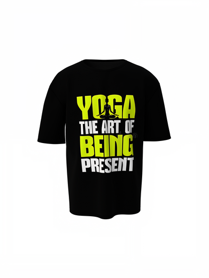 Yoga Line Art Oversized T-Shirt Black for Mindful Daily Wear