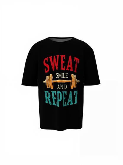 Sweat Smile Repeat Oversized T-Shirt Fitness Streetwear Tee