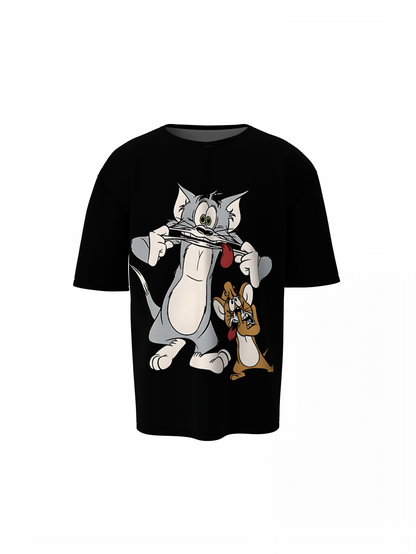 Weird Tom & Jerry Black Oversized T-Shirt for Fan Streetwear