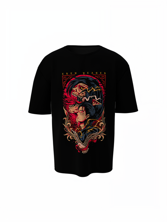 Black Yeager Oversized T-Shirt for Bold Anime Streetwear