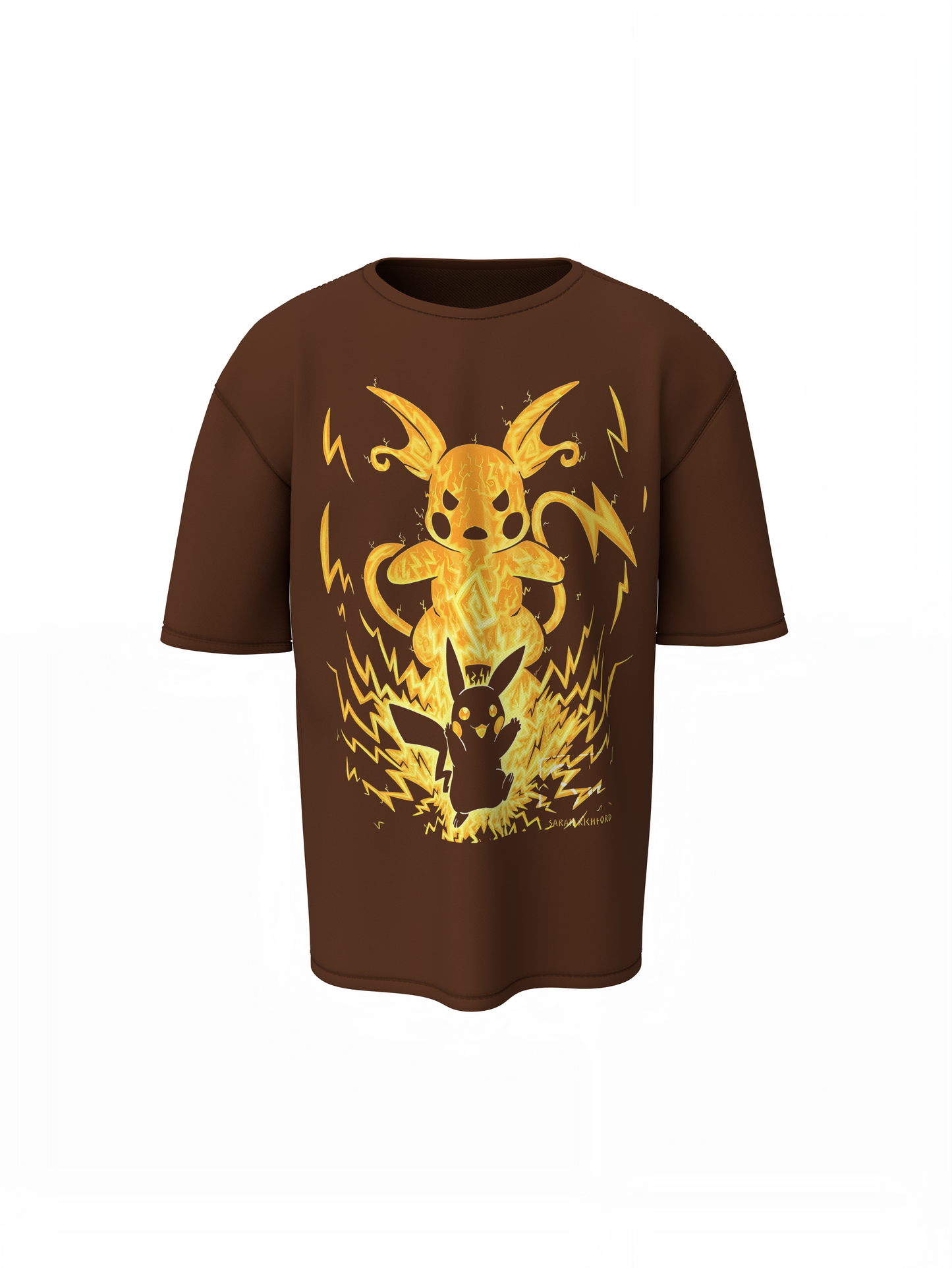 Raichu Oversized T-Shirts Brown Streetwear Casual Graphic Tee