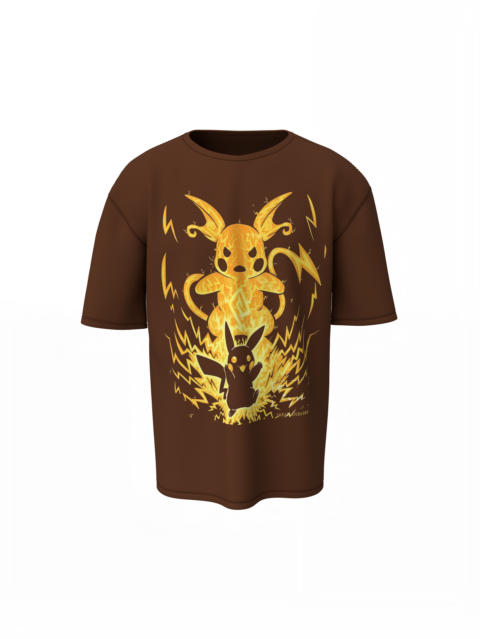 Raichu Oversized T-Shirts Brown Streetwear Casual Graphic Tee