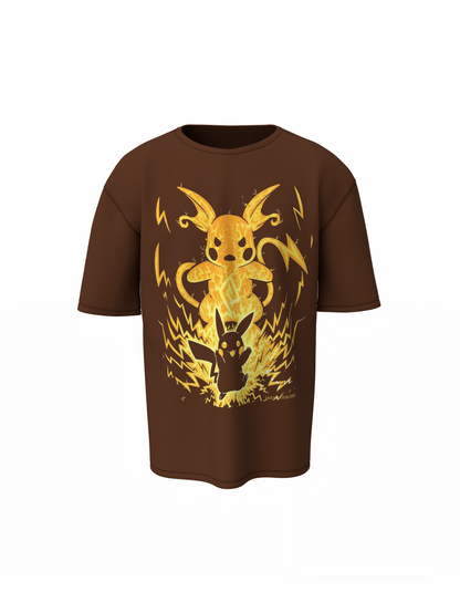 Raichu Oversized T-Shirts Brown Streetwear Casual Graphic Tee