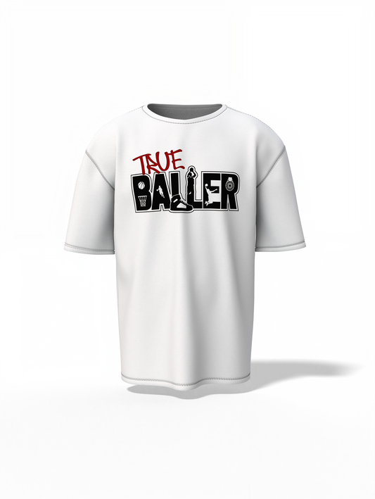 True Baller Oversized T-Shirt Bold Basketball Streetwear Look