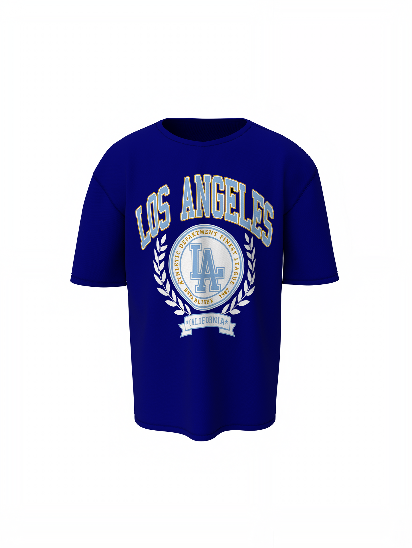 LA Athletic Oversized T-Shirt Blue Bold Graphic Design