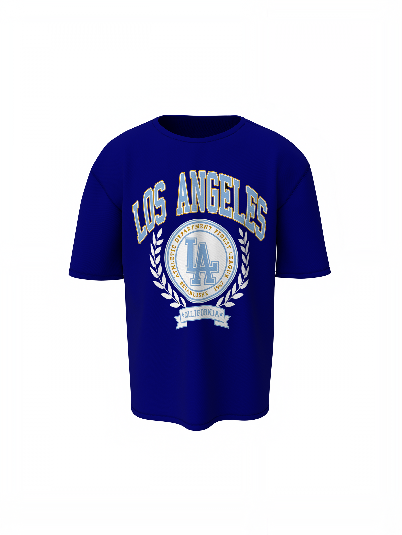 LA Athletic Oversized T-Shirt Blue Bold Graphic Design