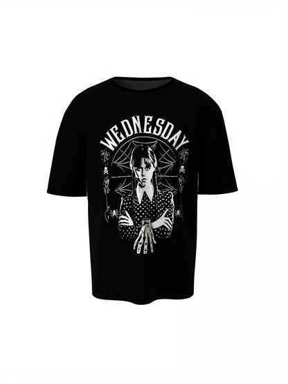 Black Wednesday Addams Graphic Oversized T-Shirt Street Style