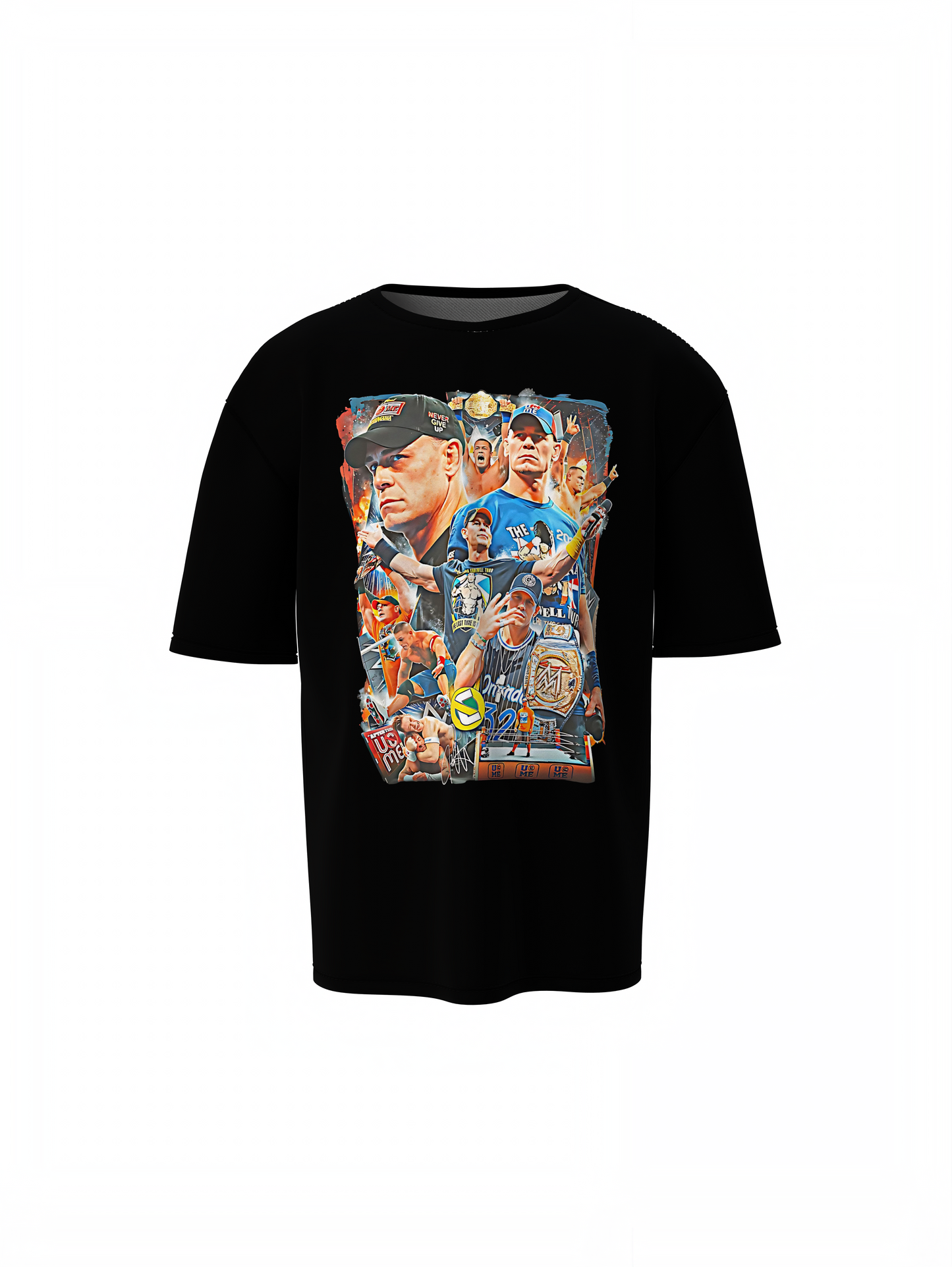 John Cena Never Give Up Oversized T-Shirts Bold Wrestling Style