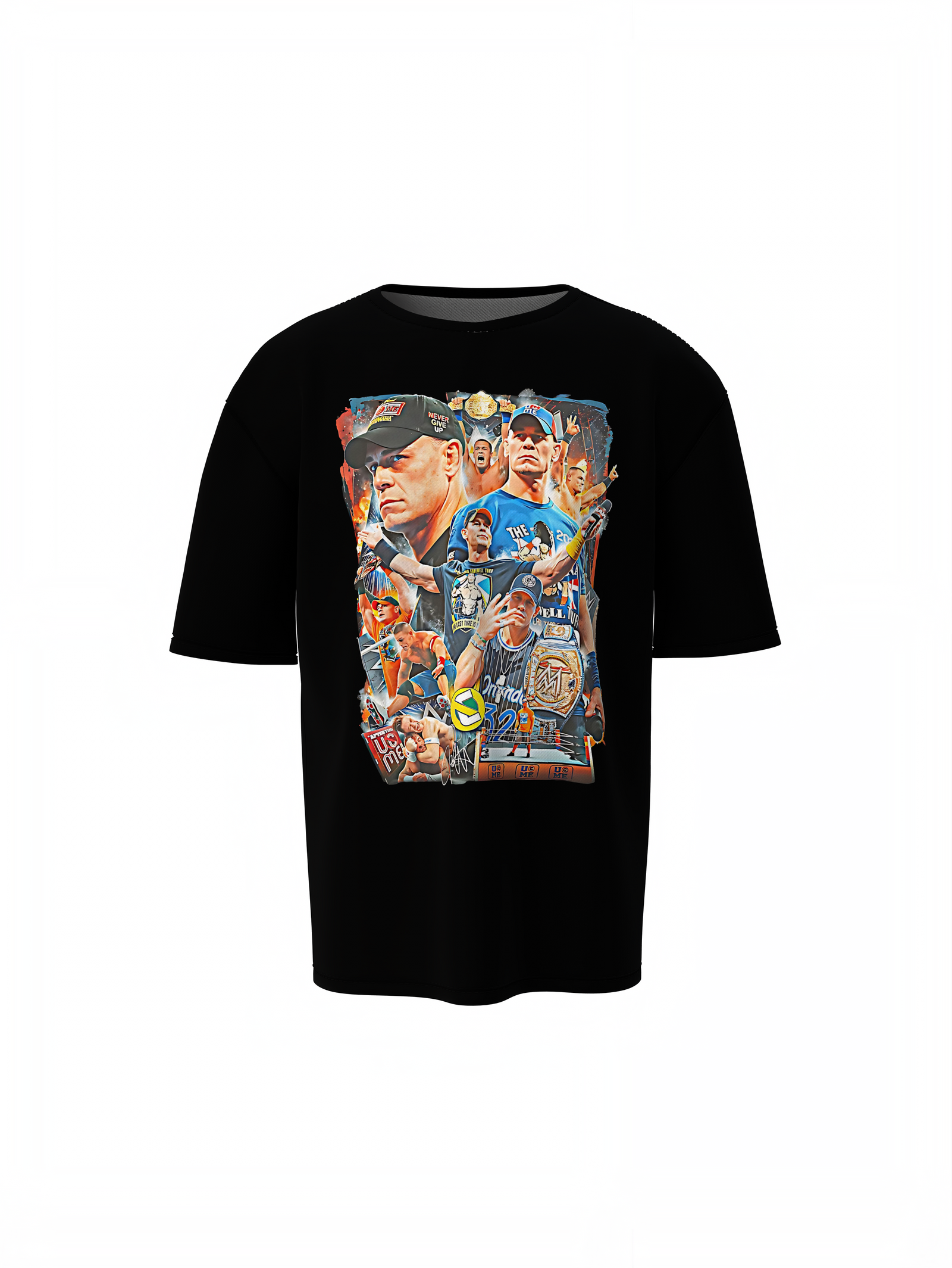 John Cena Never Give Up Oversized T-Shirts Bold Wrestling Style