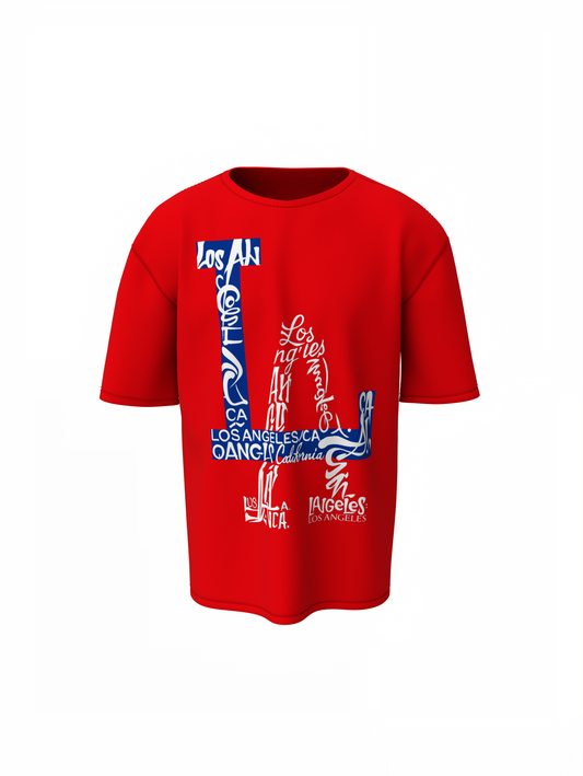 LA Red Oversized T-Shirts Stylish Casual Graphic Wear