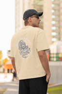 Medusa's Gaze Half Sleeve Beige Oversized T-Shirt for Men by Hello Swanky