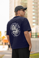 Medusa's Gaze Half Sleeve Navy Blue Oversized T-Shirt for Men by Hello Swanky