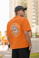 Medusa's Gaze Half Sleeve Orange Oversized T-Shirt for Men by Hello Swanky