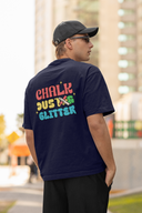 Chalk Dusting Glitter Half Sleeve Navy Blue Oversized T-Shirt for Men by Hello Swanky