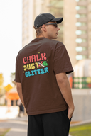 Chalk Dusting Glitter Half Sleeve Brown Oversized T-Shirt for Men by Hello Swanky