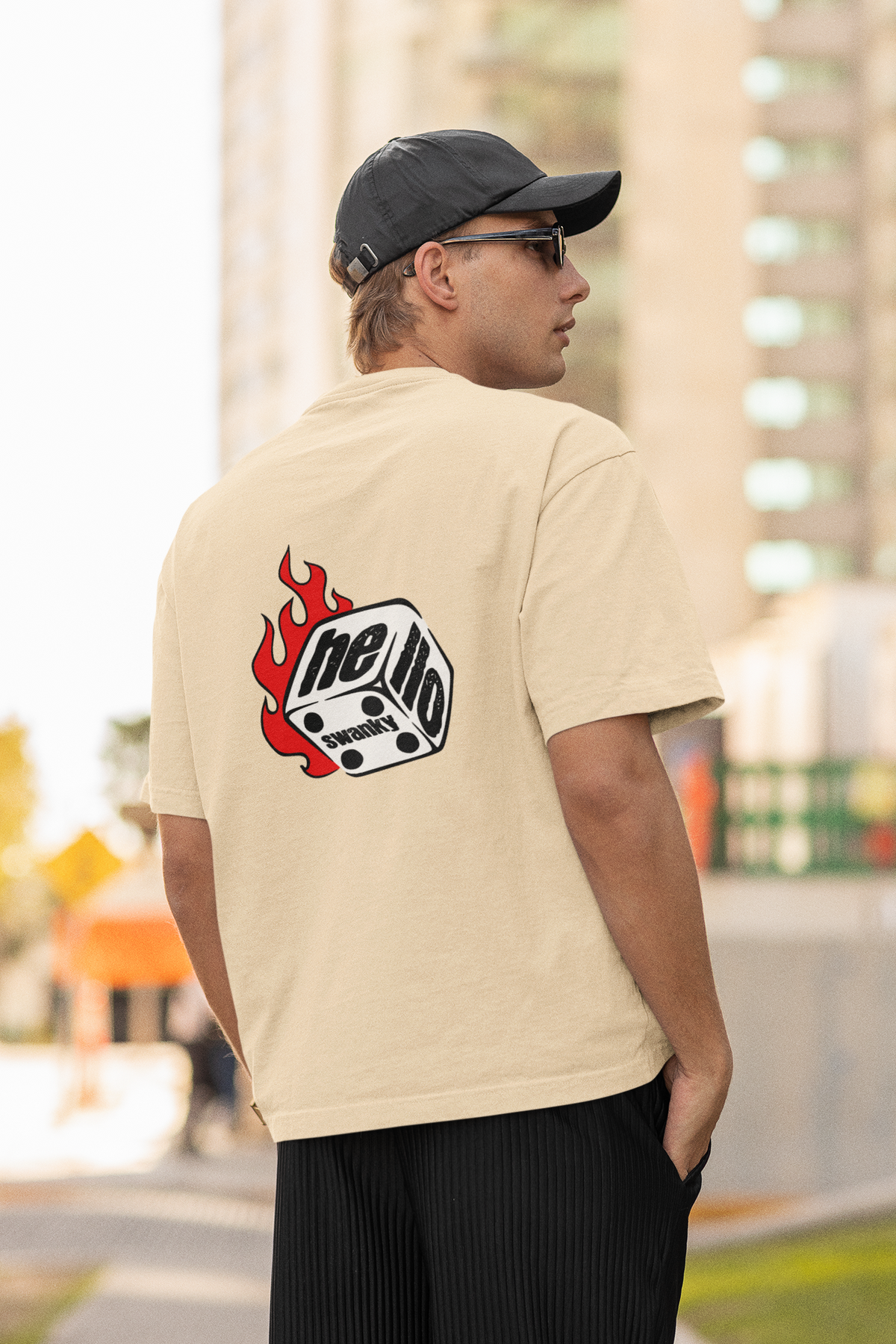 Dice Graphic Unisex Beige Oversized T-Shirt
