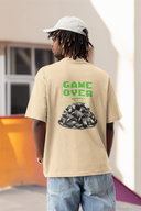 Game Over Half Sleeve Beige Oversized T-Shirt for Men by Hello Swanky