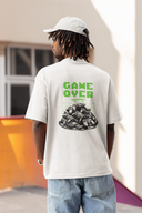 Game Over Half Sleeve White Oversized T-Shirt for Men by Hello Swanky